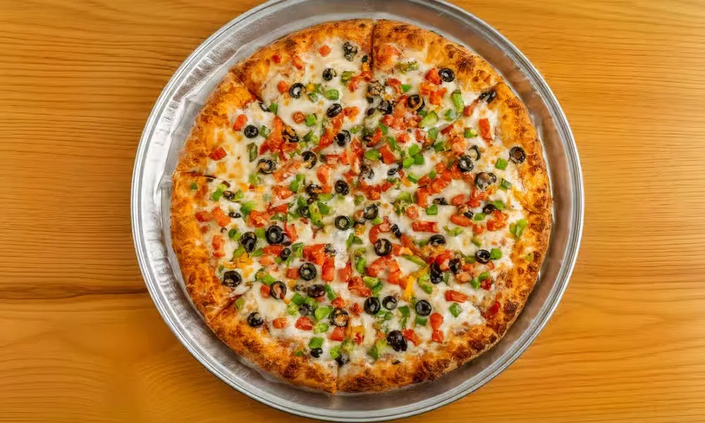 Veg Lovers' pizza at Canadian Unlimited Pizza House in Winnipeg, MB